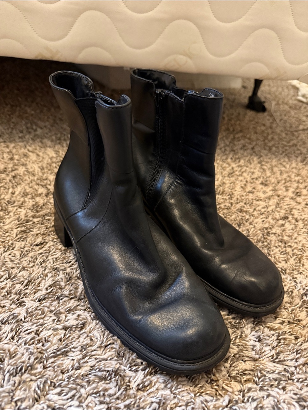 St. John's Bay Black Leather Mid-Heel Ankle Boots